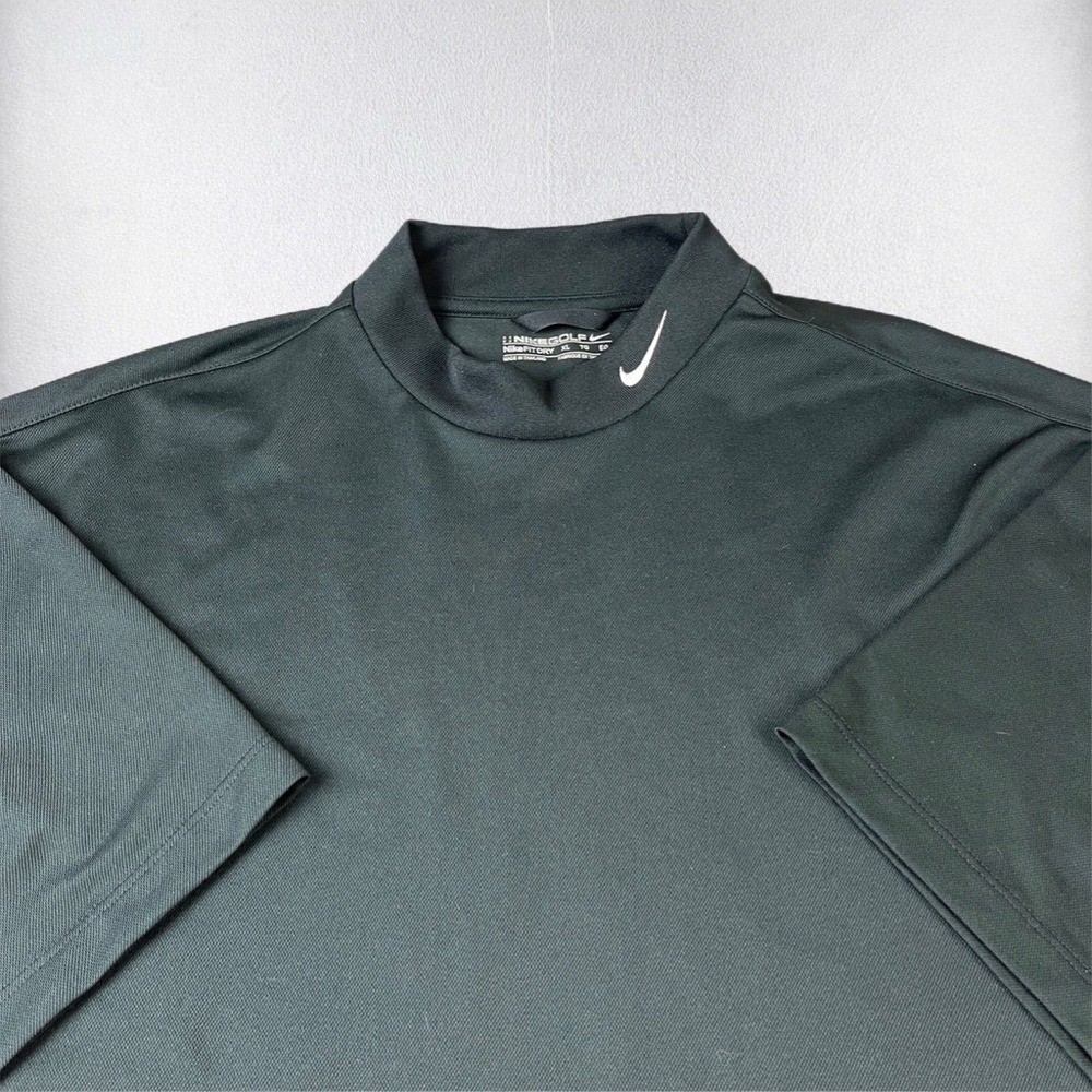 Nike Golf Mock Neck Shirt Mens XL Black Short Sleeve Nike Fit Dry Swoosh Logo